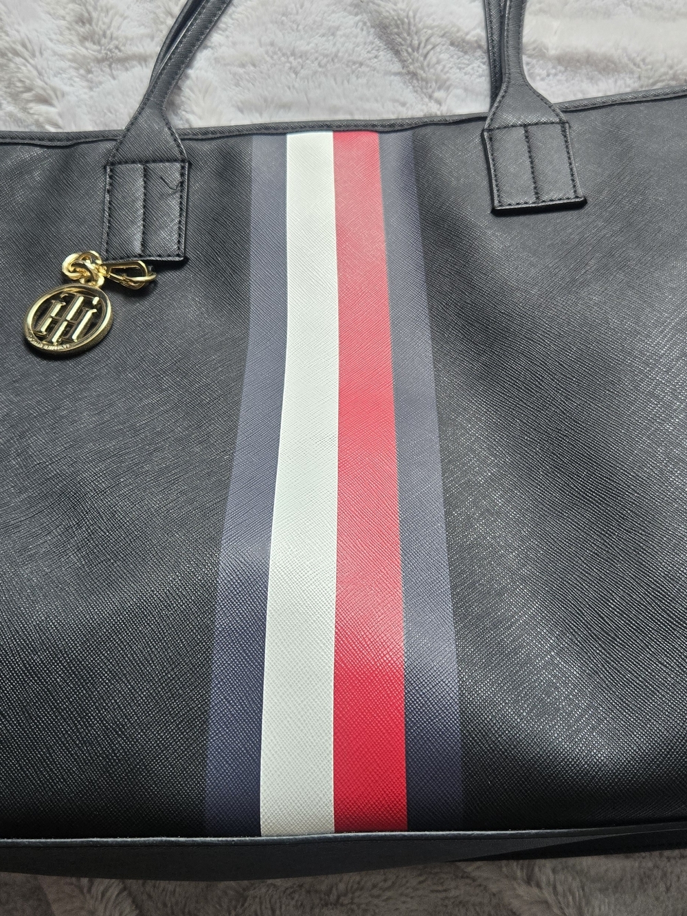 Tommy Hilfiger Black Tote with Gold Logo Charm